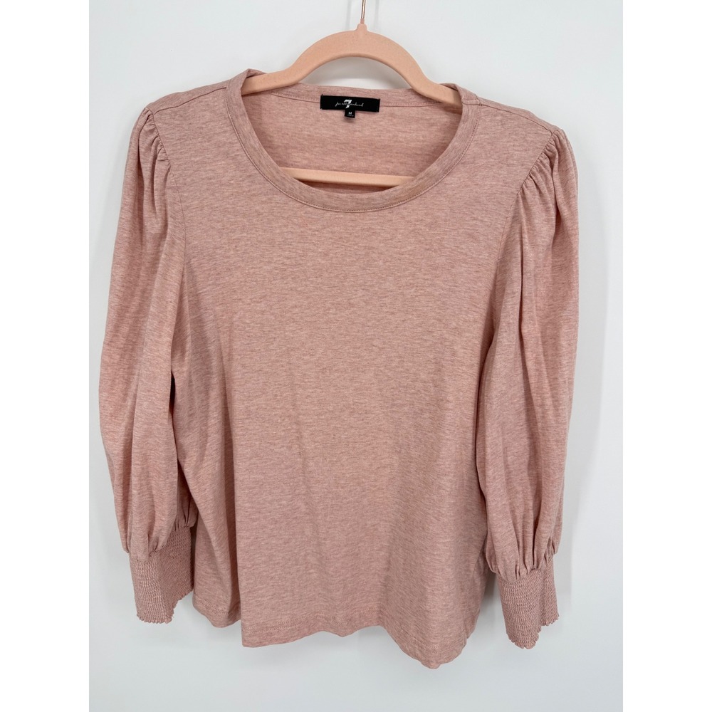 7 For All Mankind Top Womens Medium Rose Pink Puff Sleeve Smocked Cuff 69497
